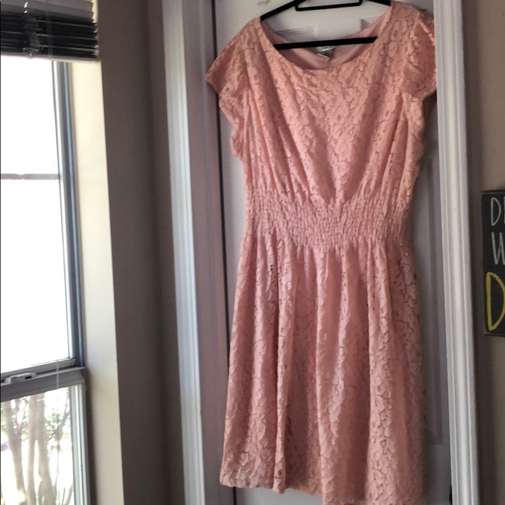 Lace Pink Cinched Waist Dress